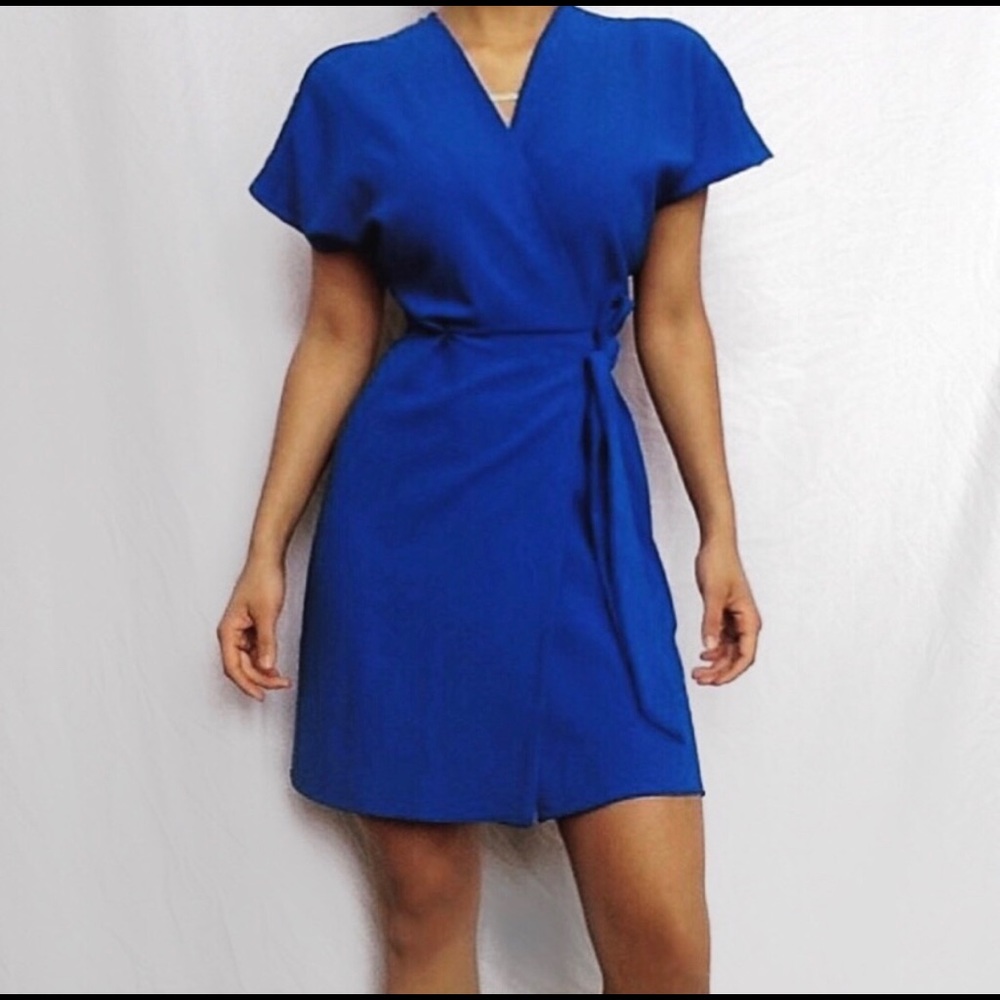 Topshop Cobalt Blue Wrap Mini Side Tie Dress